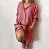 Grundläggande casual klänningar Autumn Cotton Linen Women's Shirt Dress Långärmad solid Vita Casual Dresses Female Summer Fashion Lous Ladies Clothes 230518