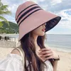 Breda brimhattar Bucket Fashion Summer Sunhat For Women Outdoor Anti UV Vinyl Cap Beach Big Sunscreen Bonnet Empty Top Sun Protection Fisherman Hat 230517