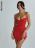 Vestidos casuais básicos Red Straps Mini preto mangas roupas curtas sexy