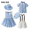 Familjsmatchande kläder kläder för barn pojke baby set bror och syster outfit pläd klänning flickor pojkar pograf 230518