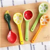 Spoons Ceramic Coffee Stirring Spoon Korean Style Household Tableware Dessert Watermelon Lemon Pineapple Fruit Design Drop Delivery Dh4Ug