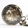 Pocket Watches High Quality Antique Bronze Hollowed Mechanical Watch With Chain Skeleton Men's Wholesale