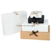 Emballage Cadeau 1 Pc Blanc Brun Noir Boîte De Bonbons Décoration À La Main Emballage En Papier Kraft Avec Ruban Arc Fête D'anniversaire Fournitures Dhxms
