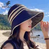 Breda brimhattar Bucket Fashion Summer Sunhat For Women Outdoor Anti UV Vinyl Cap Beach Big Sunscreen Bonnet Empty Top Sun Protection Fisherman Hat 230517