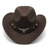 Lã de feltro feltro chapéu de estilo étnico logotipo bull cowboy capa de cowboy roll brim retro cavaleiro chapéu