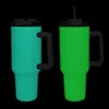 40oz Sublimation Glow in the dark Tumblers with Handle Stainless Steel Water Bottle Sports Cup Insulation Travel Vacuum Flask Bottles Z11