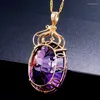 Pendentif Colliers Gemstone Charm Or Couleur Améthyste Ovale Cristal Collier Lady Bijoux De Mariage