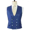 Mäns västar Royal Blue Formal Men Passar Vest med dubbelbröst en bit manlig västmästare sjal lapel smal fit moderock för bröllop