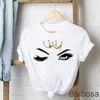 Плюс размер дизайнерская футболка для женской одежды 2023 Лето круглый припечаток глаз белые рубашки с короткими рукавами
