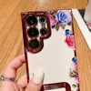 S24 Summer Flower Chromed Falls för Samsung S23 Ultra S22 Plus Luxury Floral Stylish Fashion Clear Soft TPU Camera Lens Protector Fine Hole Bling Plating Telefonskydd