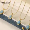 Chaînes PANGJERY 316L Acier Inoxydable Bleu Pierre Naturelle Collier Pour Femmes Vintage Ellipse Géométrique Anniversaire Bijoux Cadeau En Gros