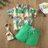 Kledingsets Peuter Kinderen Jongens Stukken Outfit Kleding Dieren Bladeren Print Shirts met korte mouwen en effen kleur shorts Zomerset