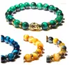 Strand hommes bouddha tête bracelet à breloques bijoux en perles 8mm oeil de tigre pierre perles Bracelets cadeau femmes Stretch Yoga