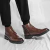 Bottes à la mode hiver 2023 en cuir verni richelieu cheville hommes à lacets hauts pour hommes appartements tous les jours chaussures de match