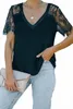 black Sweet Side Lace Deep V Neck T-shirt 2023 Hot New 95Mr#