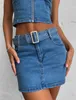 Two Piece Dress Summer Blue Denim Two Pieces Skirts Sets Women Jeans Streetwear Low Cut Straps Bustier Crop Tops+Mini Bodycon Skirts Club Sets P230517