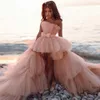 Blush Pink Abiti da ragazza di fiori alti e bassi Senza spalline Increspature Tiere Abito da spettacolo per bambini Cintura con farfallino Bambino Compleanno Fotografia Indossare 322