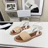 Premiumdesigner äkta läderklänningskor Bekväma halmvävd platt romerska sandaler