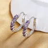 Boucles d'oreilles créoles femmes élégant violet Zircon boucle d'oreille évider cercle oreille Clip à la mode femme cadeau