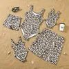 Family Matching Outfits Leopard Swimsuits OnePiece Mother Daughter Swimwear Mommy and Me Bikini Dresses Clothes Father Son Swim Trunks 230518