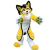 Halloween Yellow Huksy Dog Mascot Costumes de fête de Noël Robe de fête de dessin animé Carnival Advertising Birthday Party Dress Up Costume Unisexe