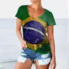 Dames T-shirts Brazilië Vlag Graphic Geprinte dames V-Neck T-shirts Casual dame korte mouw oversized pullover mode losse tops