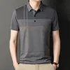 Men's Polos Men's T-shirt Short Sleeve Summer Turn-down Collar Striped Printing Pockets Button Polo Tee Fashion Casual Comfort Tops 230518
