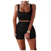 Active Sets Ensemble Deux Pièces Pour Femmes Sans Couture Tricoté Fil Gilet Sexy Soutien-Gorge Taille Haute Hip-lifting Yoga Shorts Femme Sport Vêtements D'entraînement