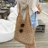 Stuff Sacks Women Fashion Hollow Straw Rattan Shopping Bag Mesh Rope Knit Weaving Shoulder Bag Female Beach Holiday Handbag Totes