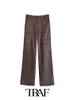 Women S Pants S Traf Celana Wanita 2023 Mode Baru Kargo Satin Sutra Solid Di Manset Panjang Mujer 230517