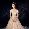 Bröllopsklänning 2023 O Neck With Sweep Train Shining paljetter Lave Bridal Ball Gown Plus Size Custom Made Vestido de Noiva
