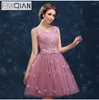 Party Dresses Pink Prom Arrival The Bride Banquet Sweet Lace Embroidery Beading Short Ball Gown Mini Bridesmaid