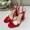 Designer -Sandals leather high heel women's shoes summer office wedding button open toe decoration sexy