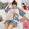 Pijamas de roupas de dormir femininas para mulheres de carteto de carteto de carrinho de luva curta de manga curta 2 PCs Mulher Soft Casual Sleepwearwear Pijimas 230517