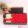Dekorativa blommor kransar 12 st rose presentförpackning romantisk konstgjord tvålblomma med leksaksbjörn mödrar dag valentiner släpp leverans dhrdl