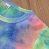 Clothing Sets 2-7Years Kids Suit Set Girls Tie-Dye Print Round Collar Short Sleeve T-Shirtand Short Pants for Summer