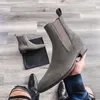 New Gray Chelsea Boots Flock Slip-On Round Toe Business Men Short Boots Free Shipping Size 38-46 Botas Cuturno Masculinas