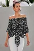 noir Polka Dot 3/4 Bell Sleeve Off épaule avant Tie Knot Top q1Eq #