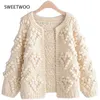 Damesbreien T -stukken Autumn en Winter Wool Ball Bat Dikke Dikke lijn losse dunne korte trui Cardigan Jacket Women 230518