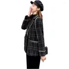 Abiti da donna Primavera Autunno Blazer scozzese nero Abiti da donna Splicing Moda Giacca monopetto da donna Slim Misto lana Cappotto Tide G955