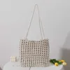 Stuff Sacks, bolso tejido cuadrado pequeño hueco informal, bolso de paja tejido a la moda para mujer, bolsos de hombro reticulados sin forro para la playa de verano