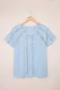 Sky Blue Crochet Eyele Kort ärmar Topp 2023 Hot New H0BC#