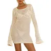 Robes Décontractées Nensiche Femmes S Bikini Cover Ups Robe En Tricot D'été Crochet Découpe Dos Nu À Manches Longues Maillot De Bain Plage