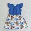 Mädchen Kleider Kinder Western Highland Kuh Blumenkleid Kurzarm Blaue Schleife Baby Blumenkleidung Großhandel Kinder Kleinkind Kleidung