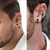 Stud WKOUD 1 par de pendientes colgantes negros Punk de acero inoxidable para hombres Cruz cráneo tornillo cono Huggie Hoop cadena larga Piercing aro Z0517