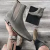 New Gray Chelsea Boots Flock Slip-On Round Toe Business Men Short Boots Free Shipping Size 38-46 Botas Cuturno Masculinas