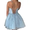 Party Dresses Lilac Tulle A Line Mini Short Vestido Graduation Dress Spaghetti Strap Evening Gown Homecomin Formal
