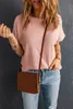 pink Wide High Straight Neck Waffle Knit Top E9py#