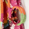 Spullen zakken kleurrijke contrasterende kleuren vrouwen handgeweven strozak ronde handgreep half maan vorm dames handtas handtas zomers strandbakken