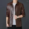 Hommes de Fourrure Faux Cuir Veste Hommes Automne Hiver Turndown Casual Business Manteau Ropa Hombre Mode Noir PU OutwearJaqueta Masculina